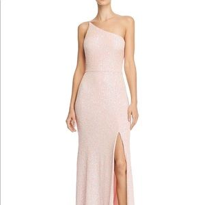 Aqua Women's Dress Size 10 Pink Sequined One Shoulder Thigh Slit Gown Orig $268